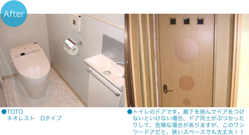 ●TOTOネオレストDタイプ●トイレのドアです。廊下を挟んでドアをつけ　ないといけない場合、ドア同士がぶつかったりして、危険な場合がありますが、このワンツードアだと、狭いスペースでも大丈夫！！